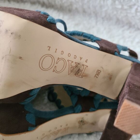 Paco Gil Brown Suede Leather with Tassel detail Platform Heeled Sandals sz 7.5 - Picture 5 of 6